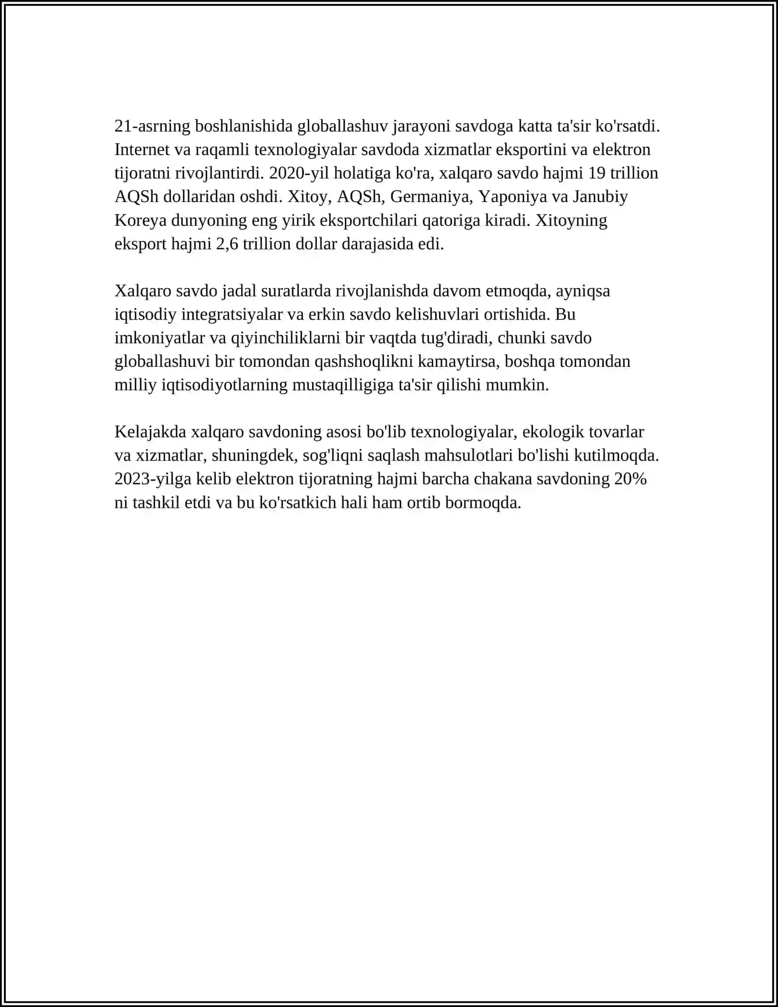 SAVDO-SOTIQNI XALQARO SAVDOGA AYLANISHI VA OʻRGANISH USULLARI 4