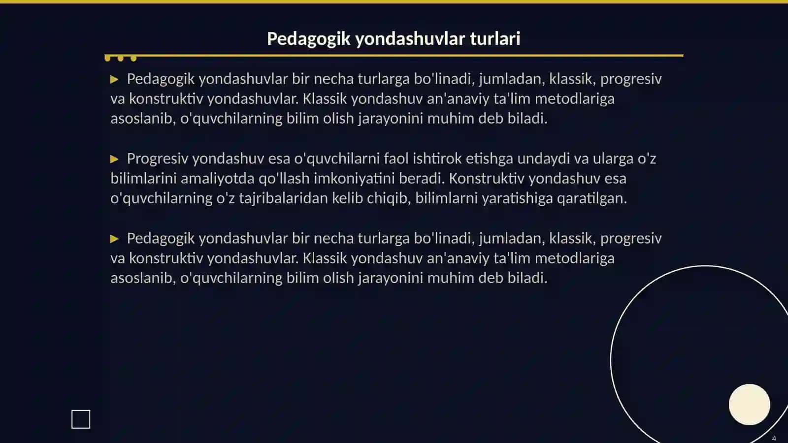 Anʼanaviy pedagogik qarashlar va yondashuvlar 4