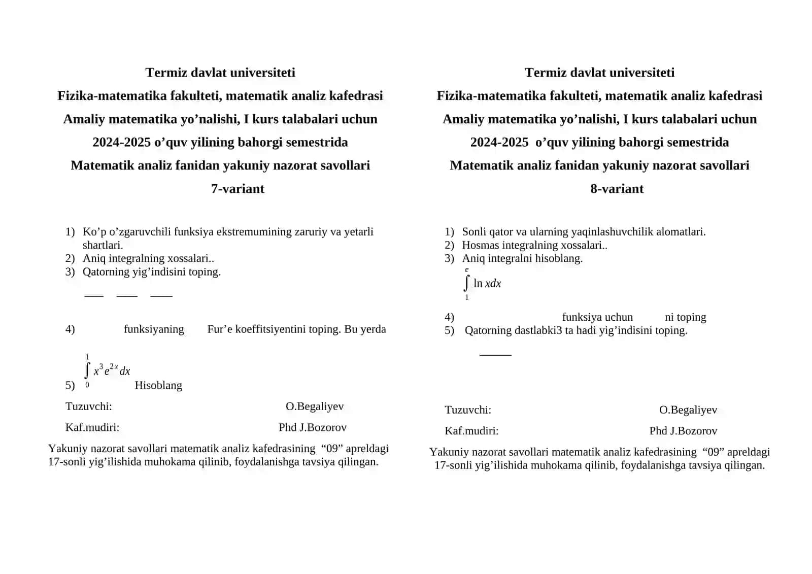 Matematik analiz fanidan yakuniy nazorat savollari 4