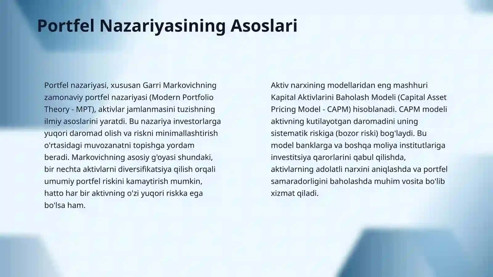Banklarda moliyaviy portfelni boshqarishning nazariy asoslari 4