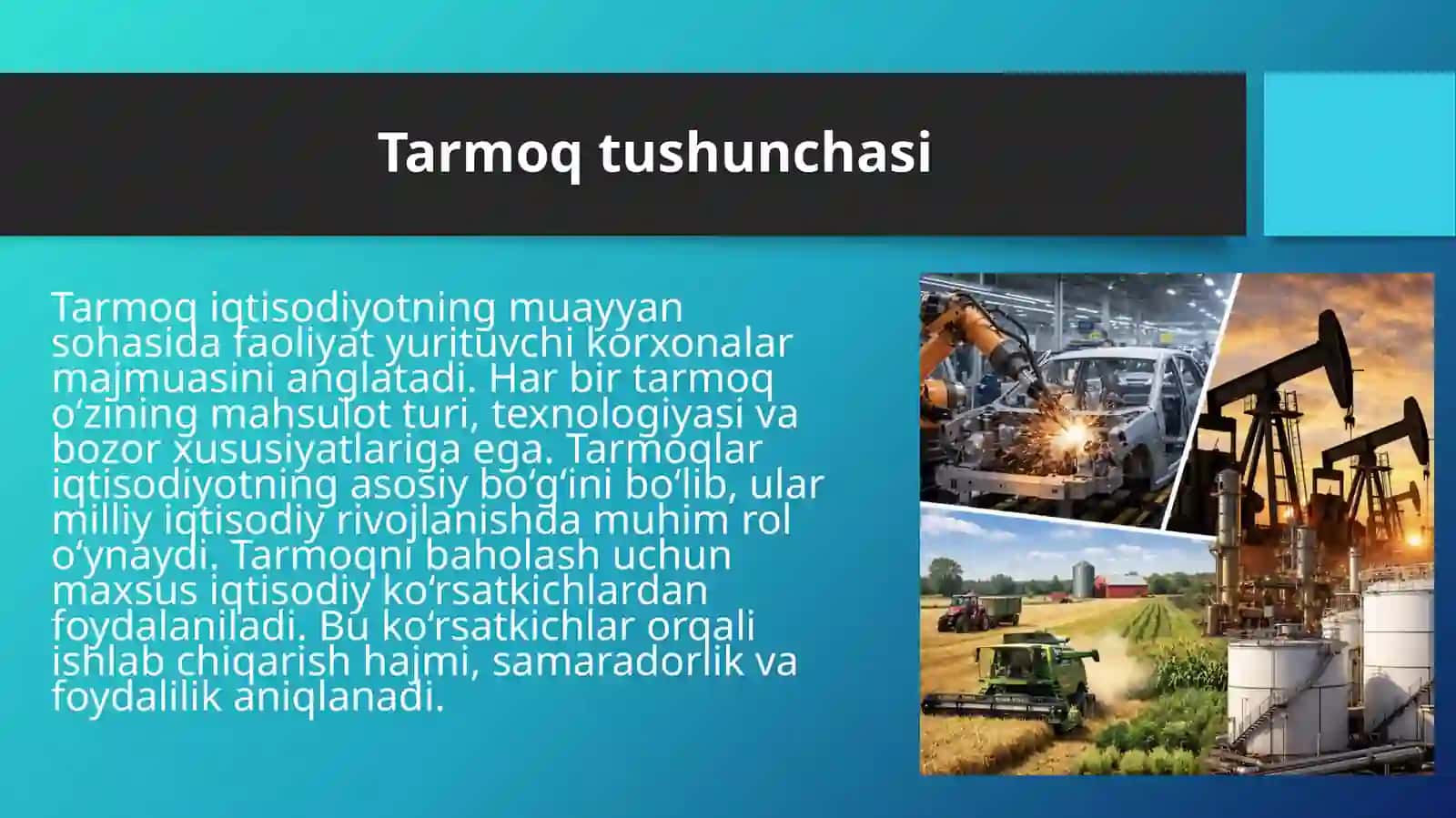 Tarmoqni ifodalovchi iqtisodiy ko’rsatkichlar. 4