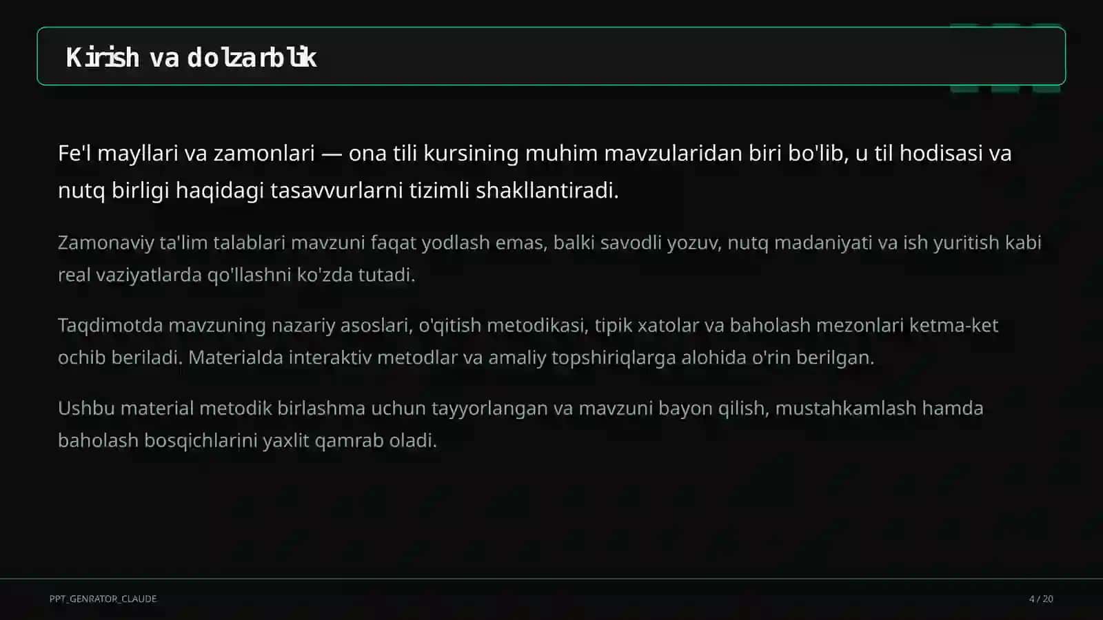 Fe'l mayllari va zamonlari (7-sinf) 4