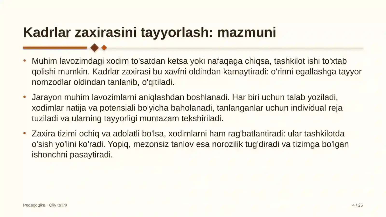 Kadrlar zaxirasini tayyorlash: mohiyati 4