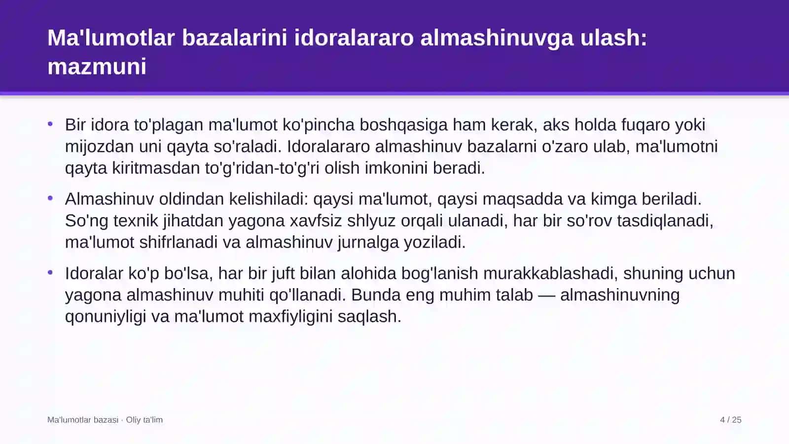 Aeroportlarda ma'lumotlar bazalarini idoralararo almashinuvga ulash 4