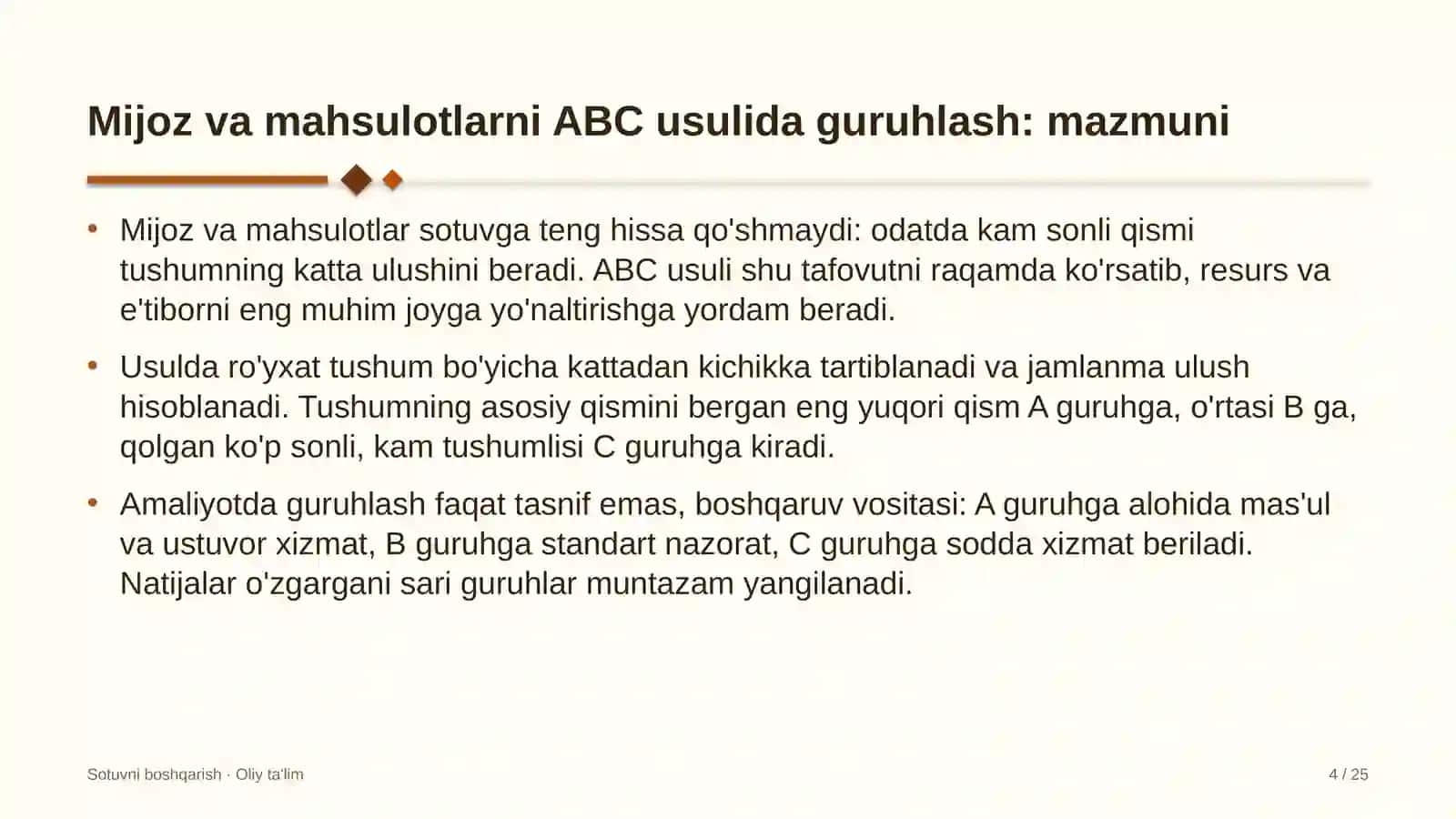chinni fayans sanoatida mijozlar va mahsulotlarni abc usulida guruhlash 1242 4
