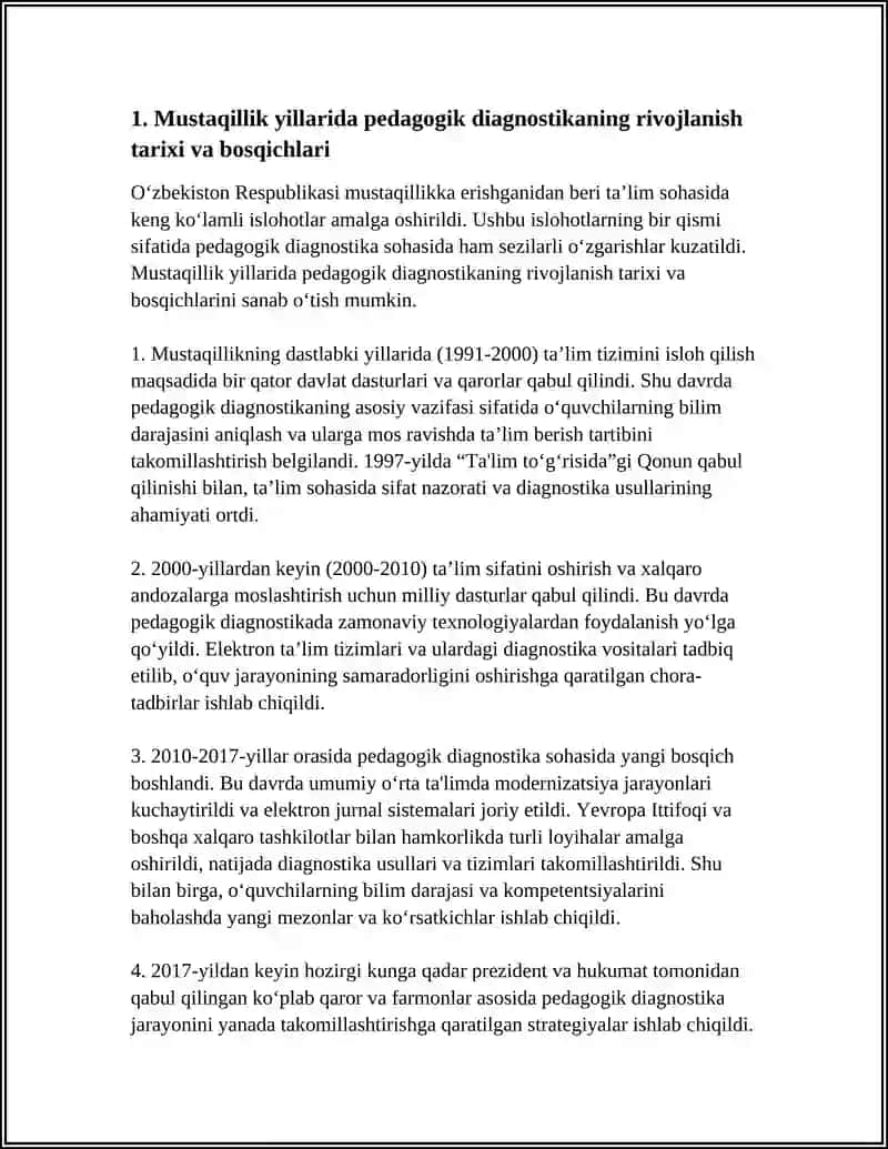 O‘ZBEKISTONDA MUSTAQILLIK YILLARIDA PEDAGOGIK DIAGNOSTIKA SOHASIDA AMALGA OSHIRILGAN ISHLAR VA ULARNING NATIJALARI 4