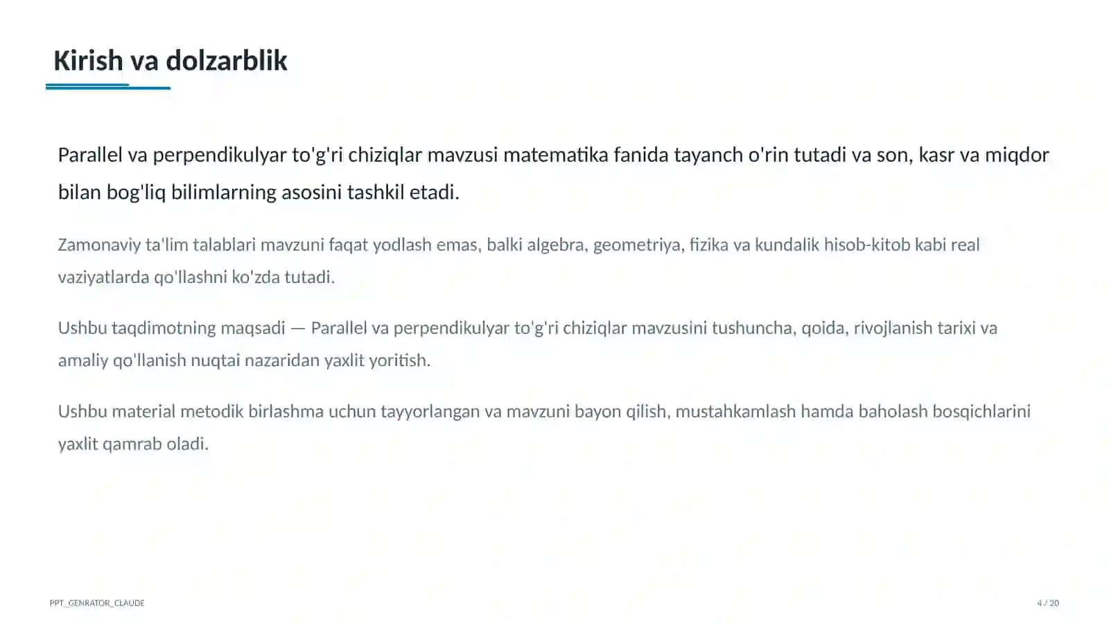 Parallel va perpendikulyar to'g'ri chiziqlar (6-sinf) 4