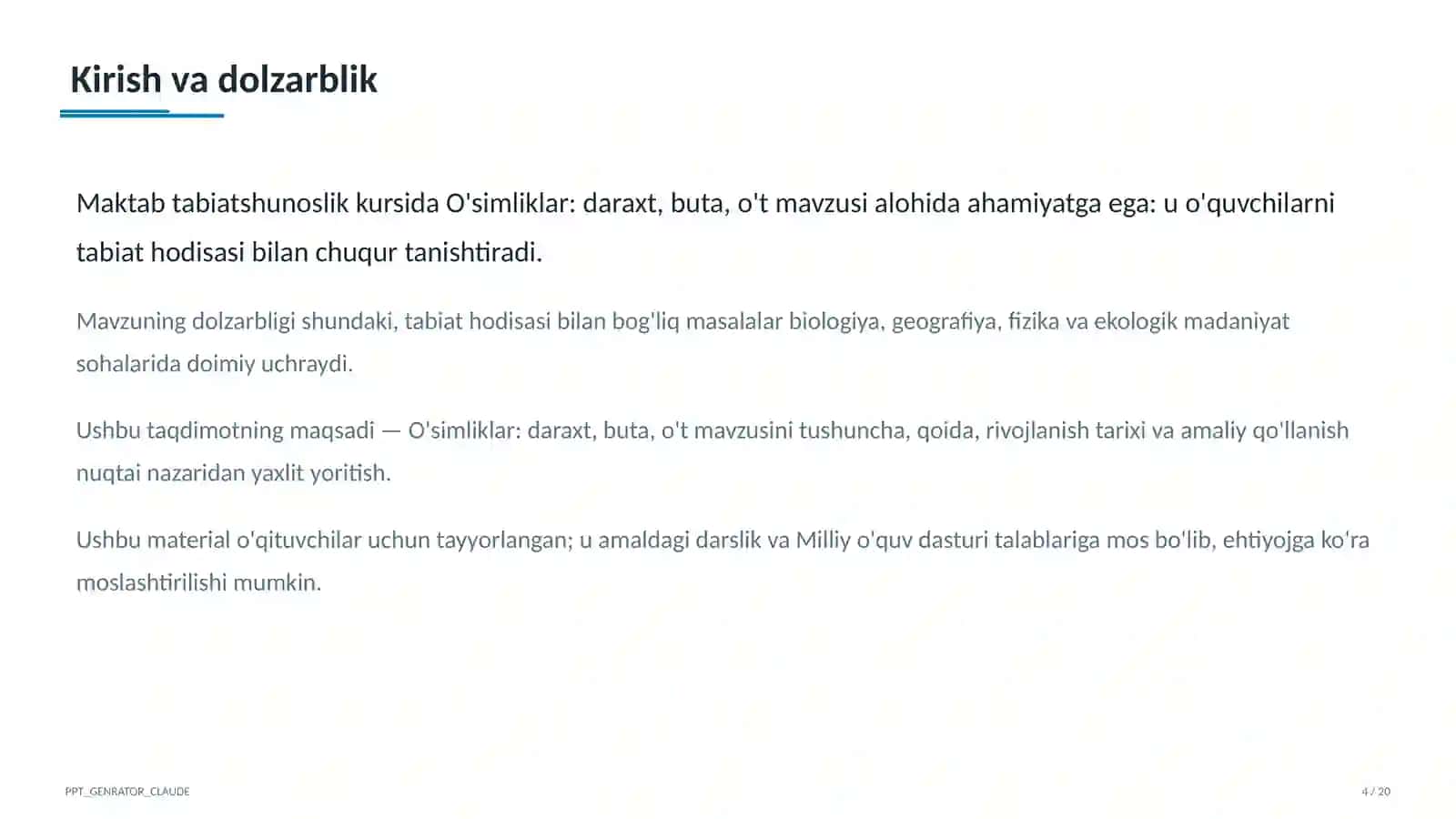 O'simliklar: daraxt, buta, o't (1-sinf) 4