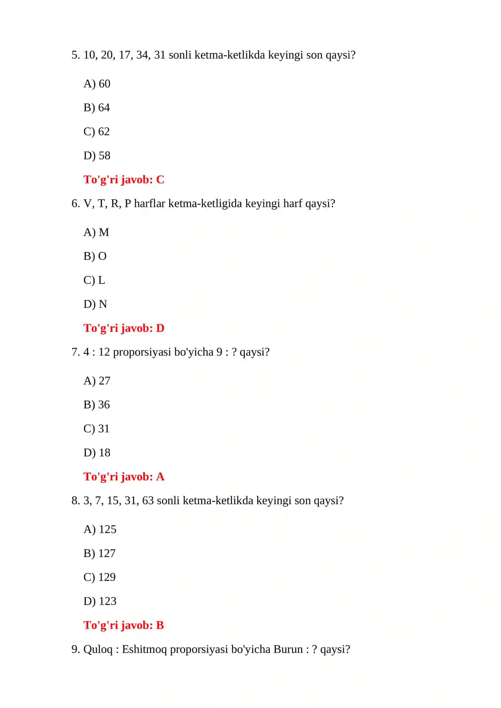 BOJXONA MANTIQIY SAVOLLAR 150 TA TEST SAVOLLARI 4