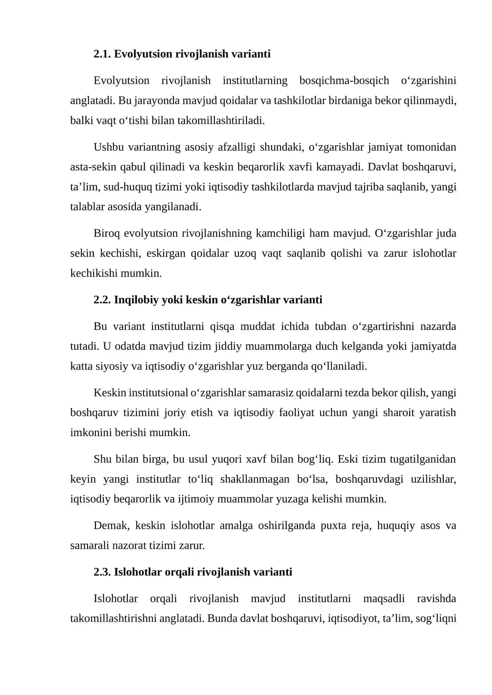 INSTITUTLAR RIVOJI VARIANTLARI BO‘YICHA TAHLIL 4