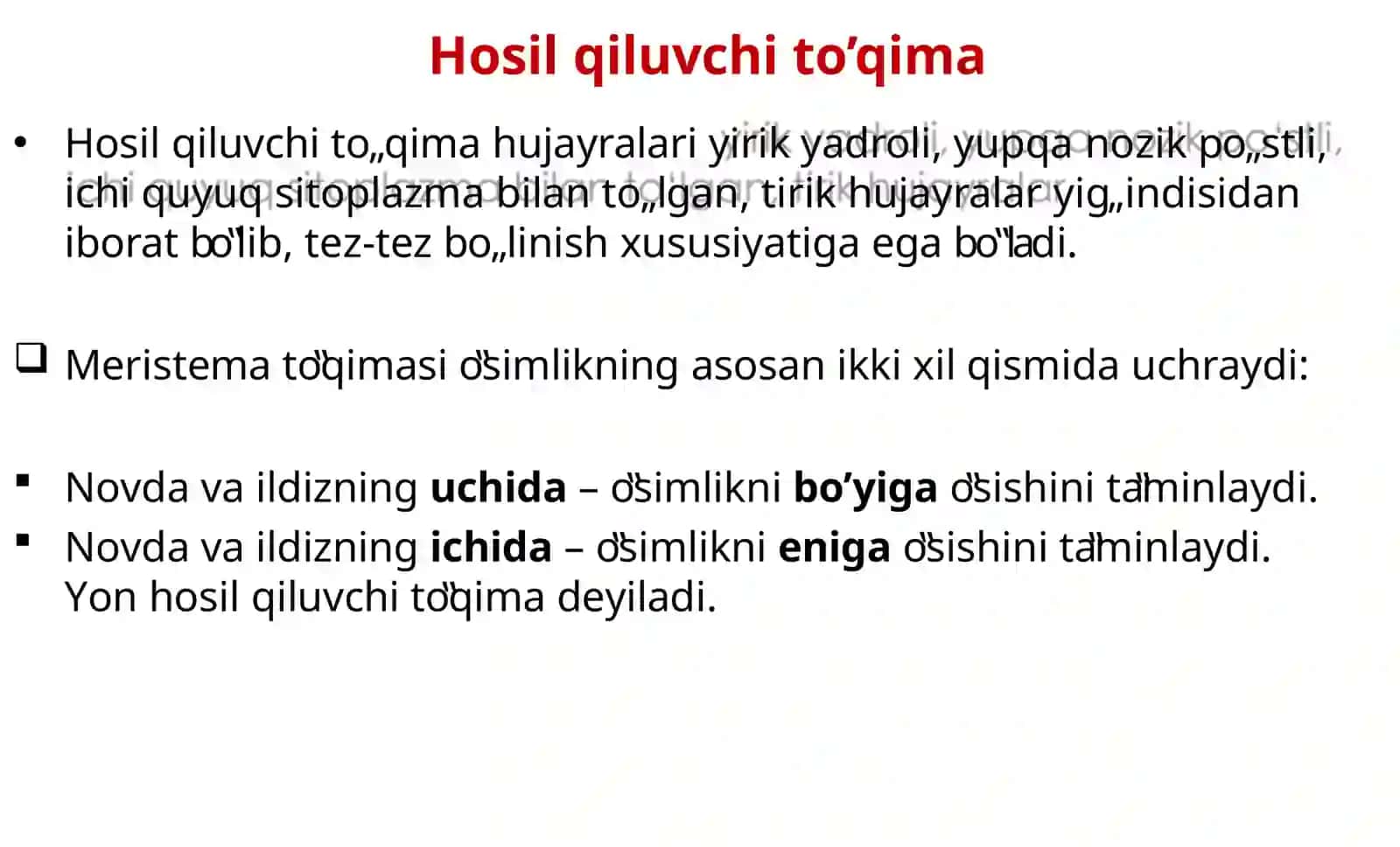 TO’QIMA; VEGETATIV A’ZOLAR 4