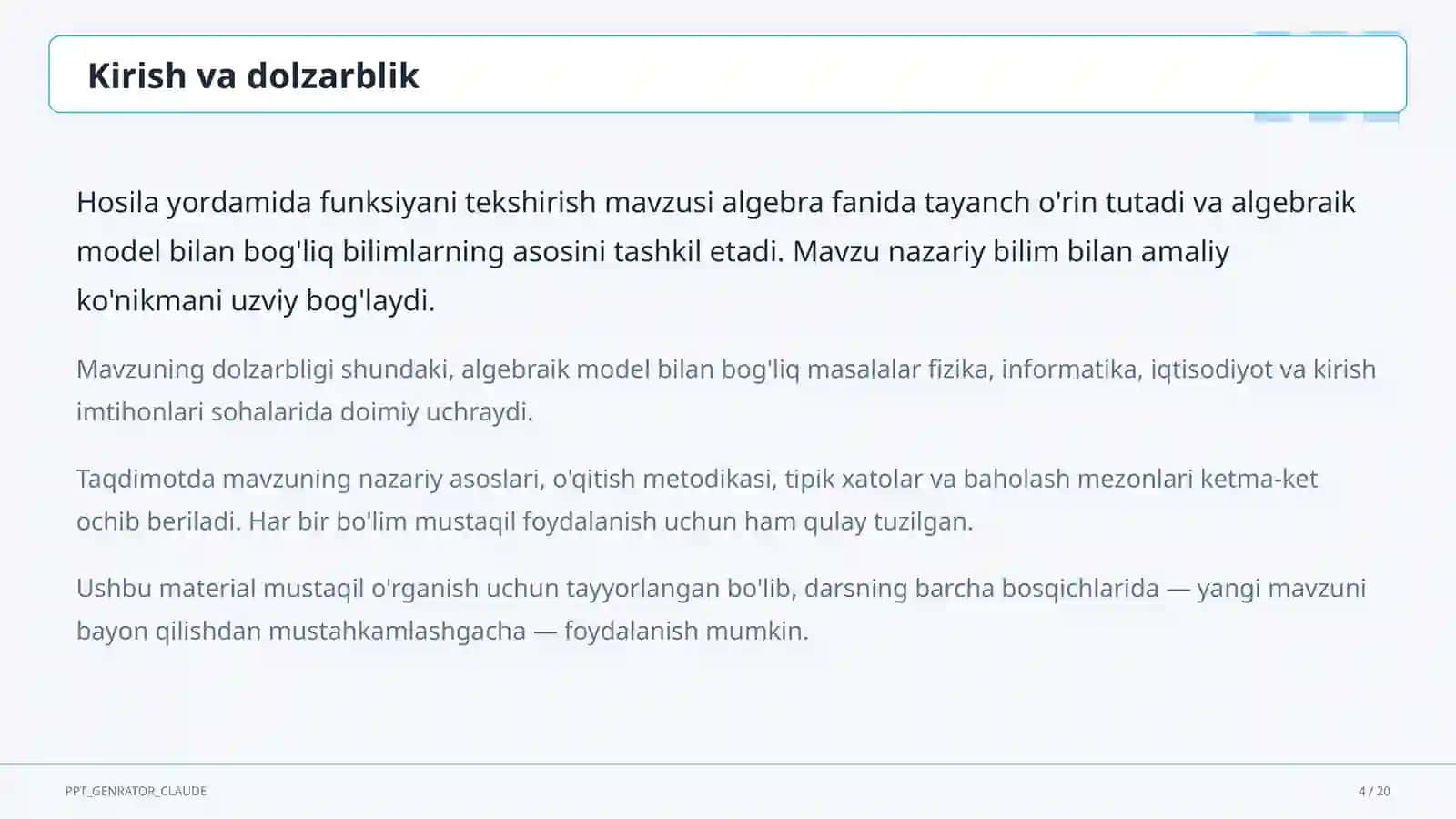 Hosila yordamida funksiyani tekshirish (11-sinf) 4