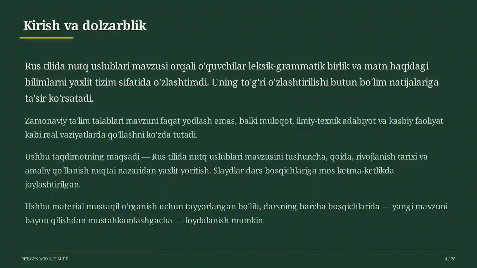 Rus tilida nutq uslublari (10-sinf) 4