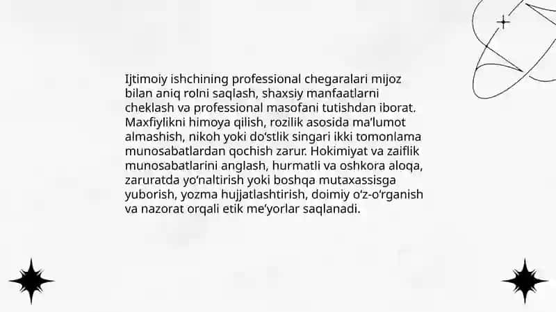 Ijtimoiy ishchining uzini tutish va kasbiy layoqatligi 4