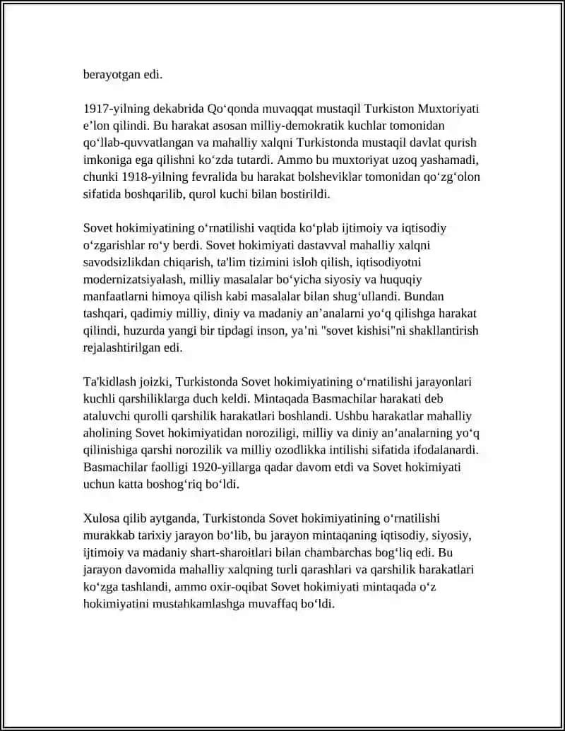 TURKISTONDA SOVET HOKIMYATINING OʻRNATILISHI 4