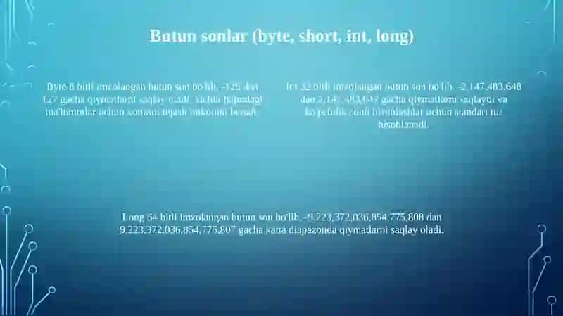 Java-ning primitiv ma'lumot turlari va operatorlari 4