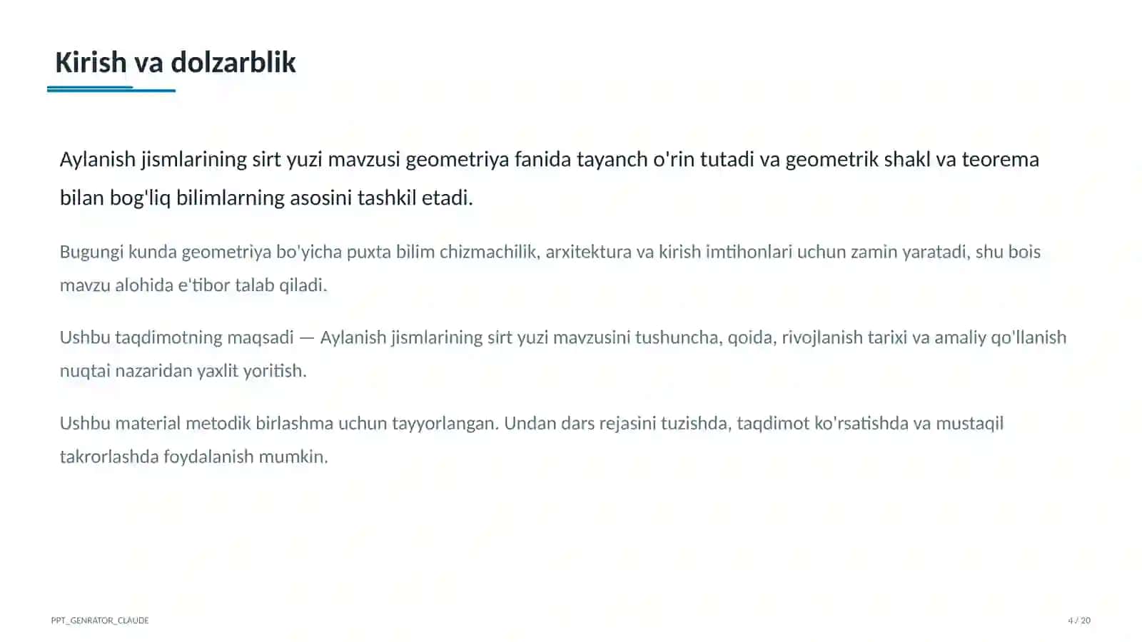 Aylanish jismlarining sirt yuzi (11-sinf) 4