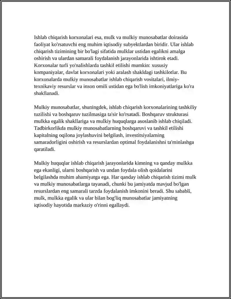 Mulk va mulkiy munosabatlar. Ishlab chiqarish korxonasining tuzilishi 4