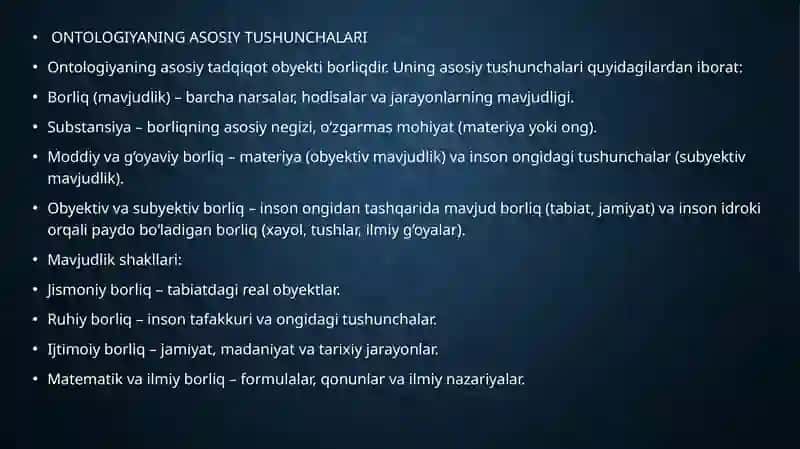 Borliq falsafasi (ontologiya) 4