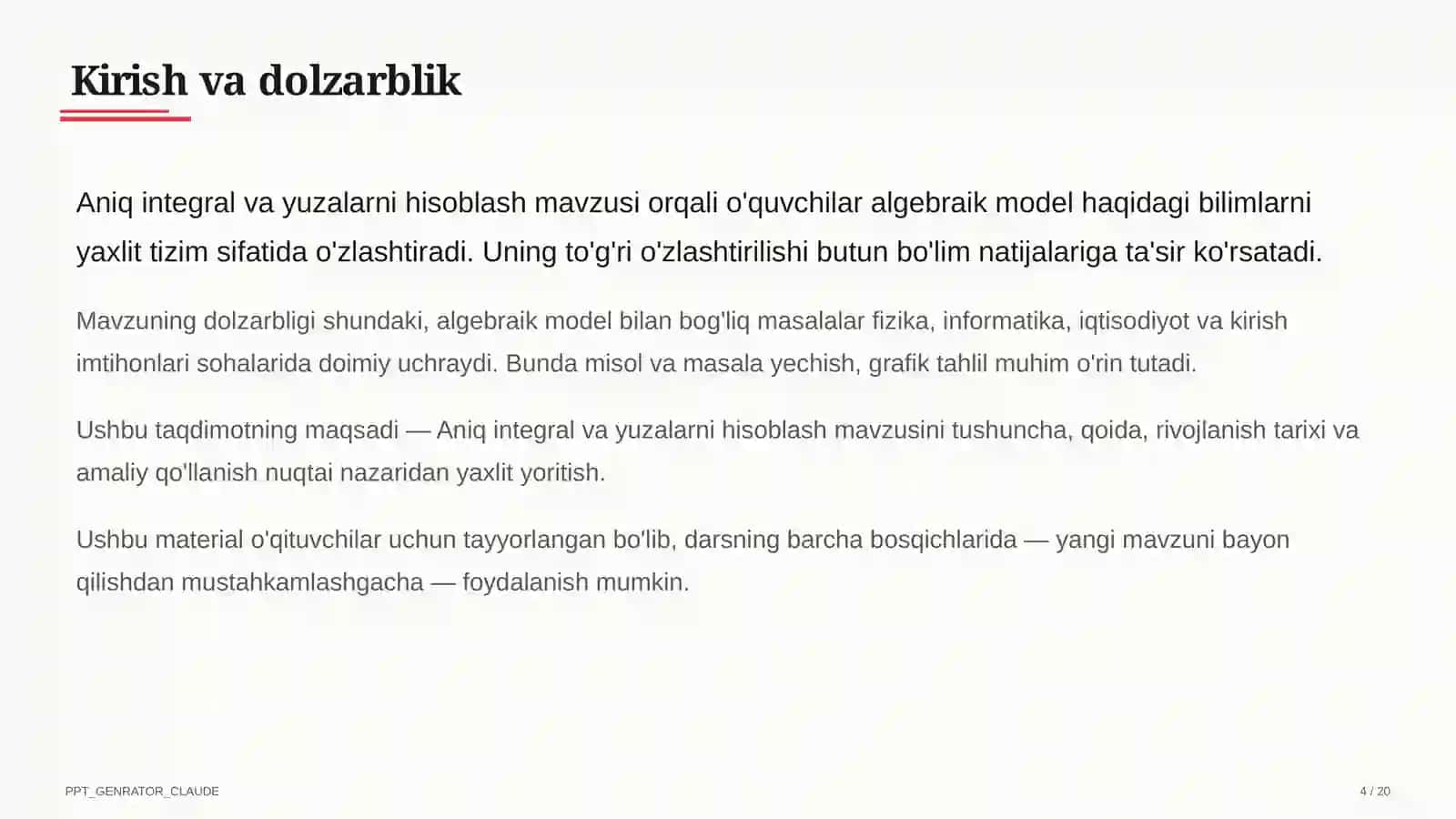 Aniq integral va yuzalarni hisoblash (11-sinf) 4
