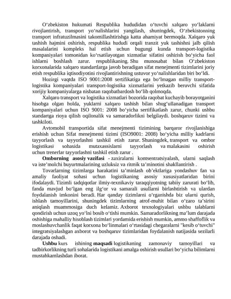 Xalq iste’moli maxsulotlarini yig‘ish, qayta ishlash va iste’molchilarga yetkazib berish logistik zanjirini ishlab chiqish 4