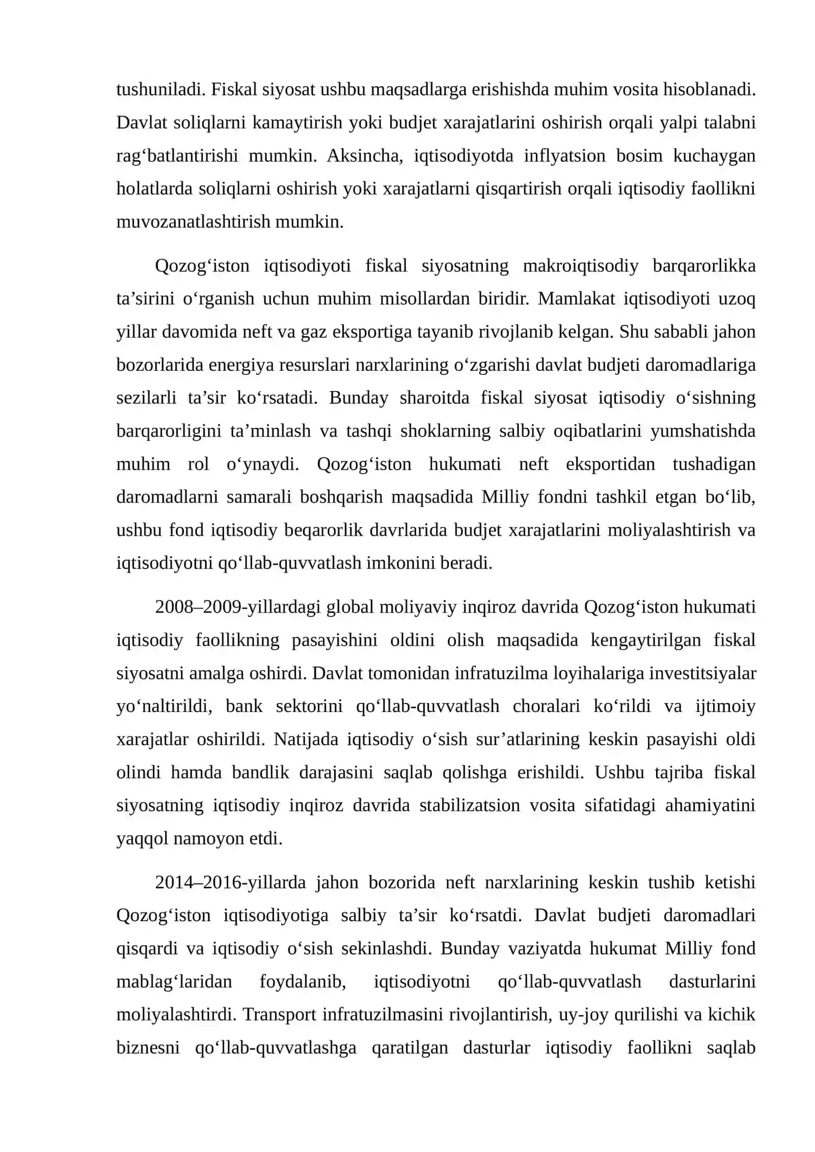 QOZOG‘ISTON MISOLIDA DAVLATNING FISKAL VA PUL-KREDIT SIYOSATINING MAKROIQTISODIY BARQARORLIKKA TA’SIRI 4