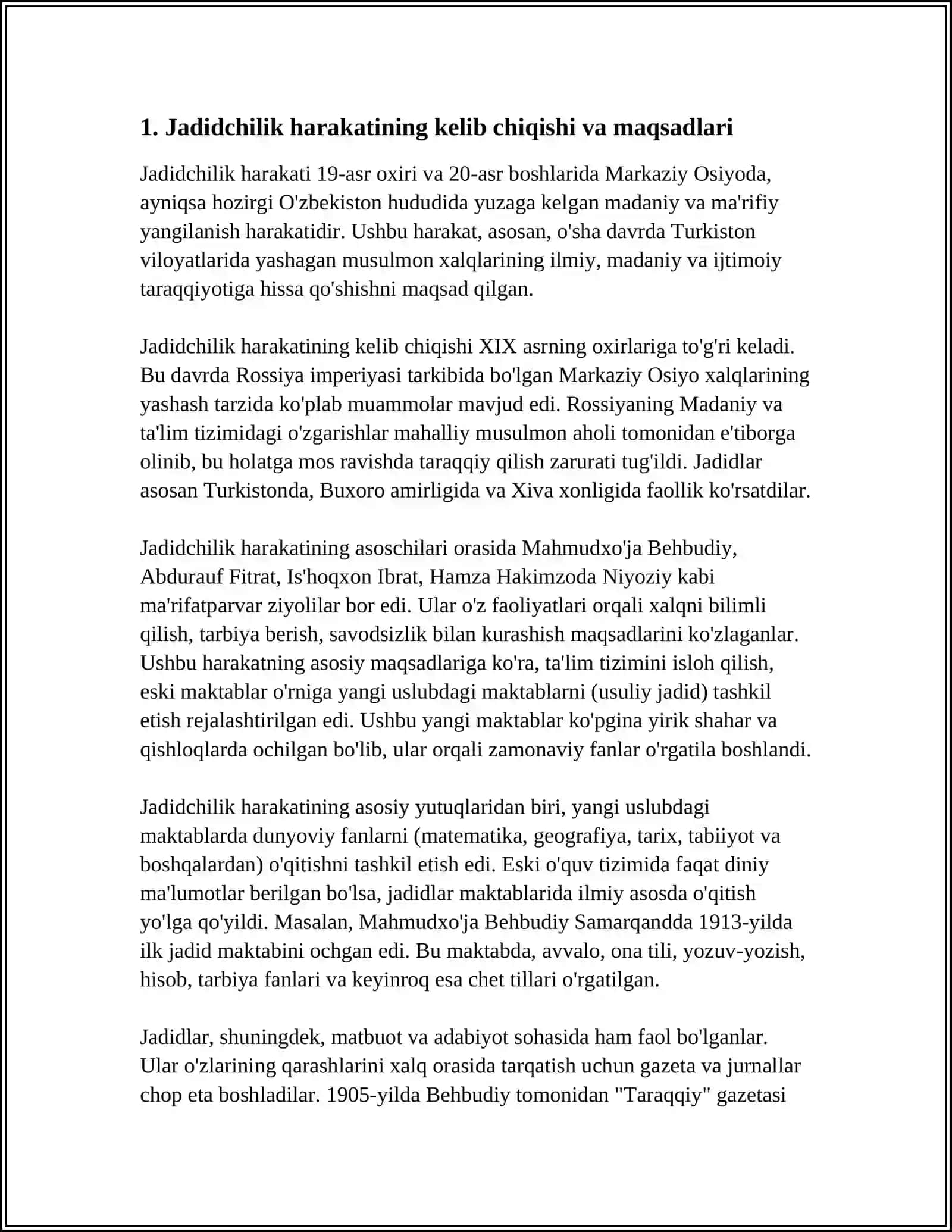 JADID MAʼRIFATPARVARLARINING OʻLKA IJTIMOIY-MA'NAVIY HAYOTIDA TUTGAN OʻRNI 4