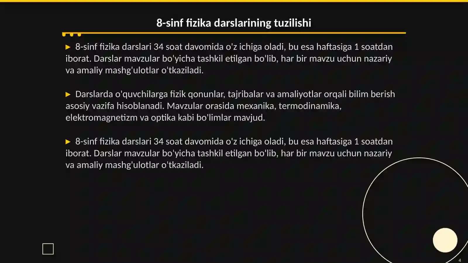8-sinf fizika kursining tuzilishi va ilmiy metodik tahlili 4
