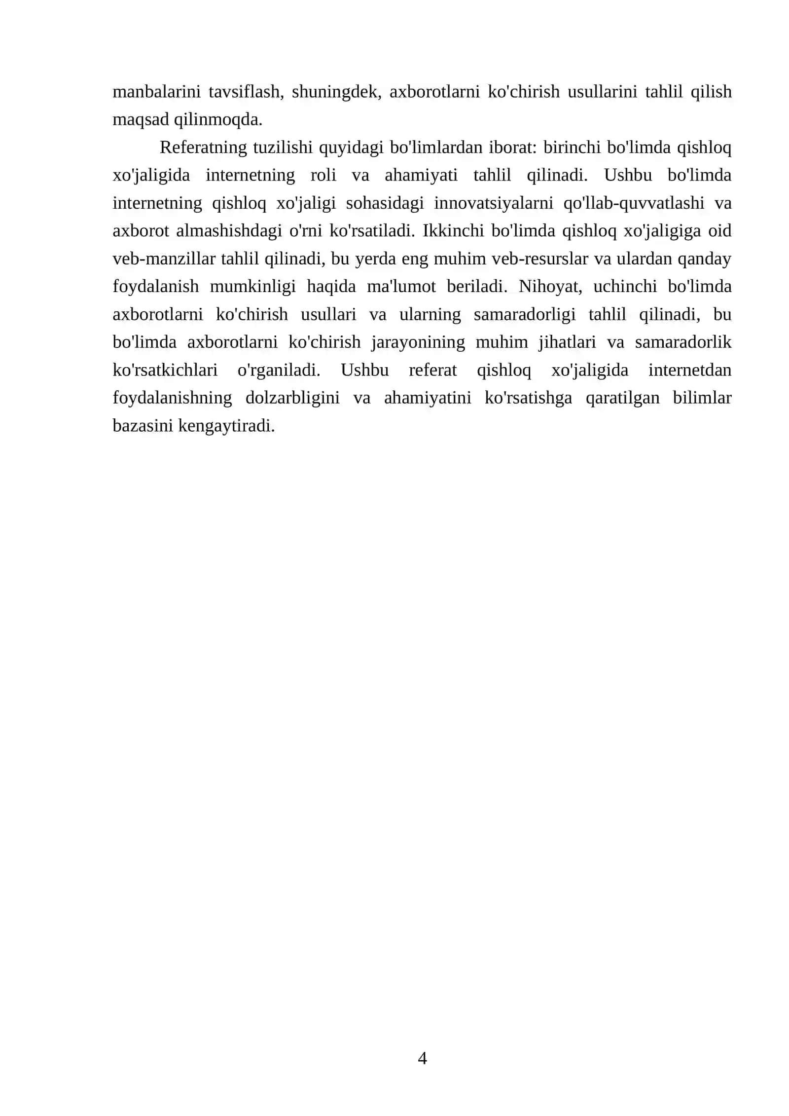 REFERAT: Internetda qishloq xojaligiga oid veb-manzillar va ulardan axborotlarni kochirish 4