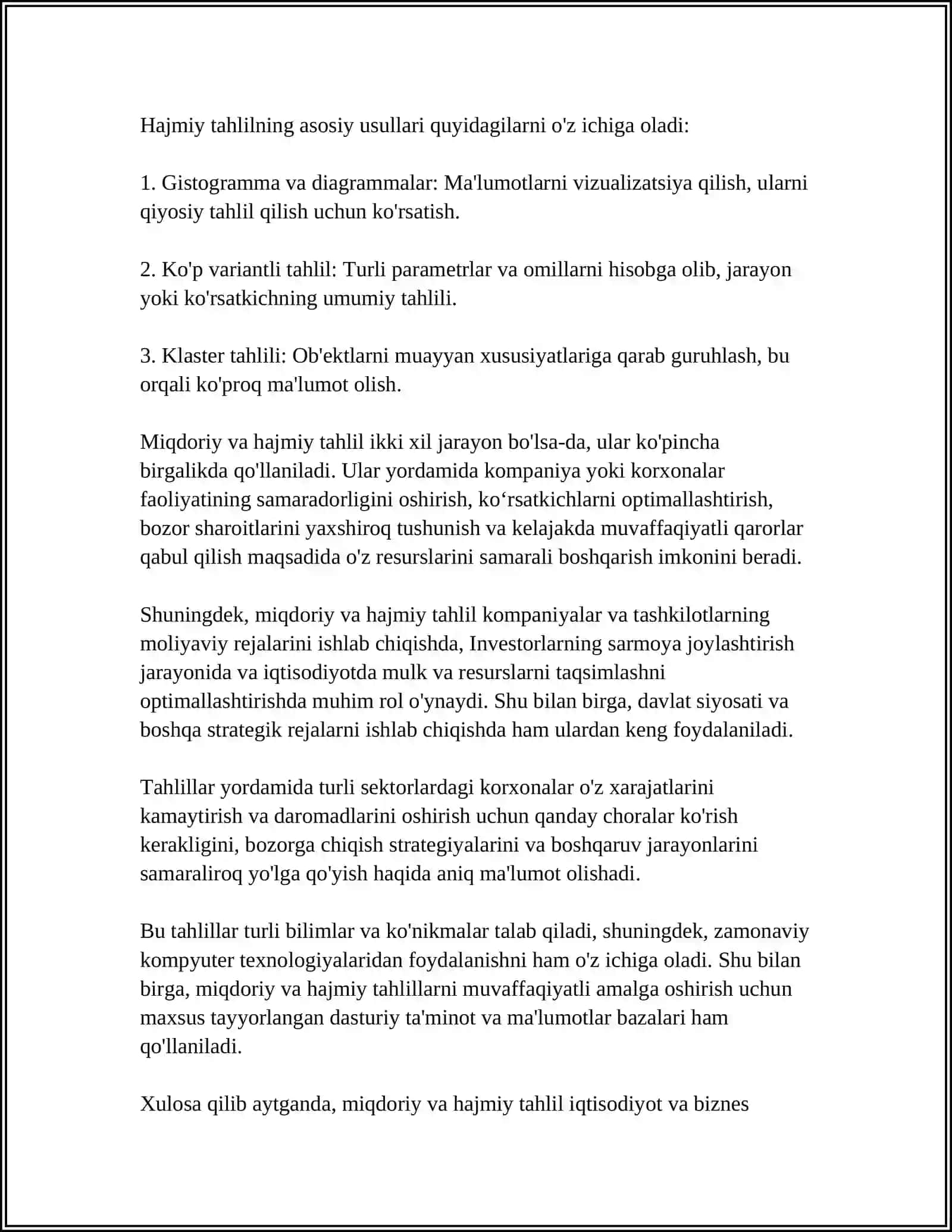 MIQDORIY VA HAJMIY TAHLILNING USLUBLARI QISHLOQ XOʻJALIGIDA QOLLANISHI 4