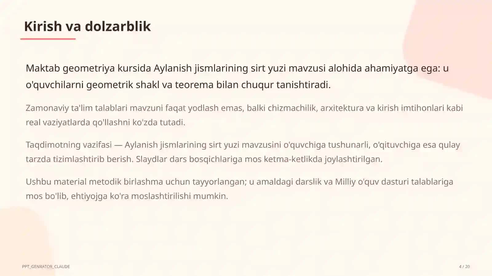 Aylanish jismlarining sirt yuzi (11-sinf) 4