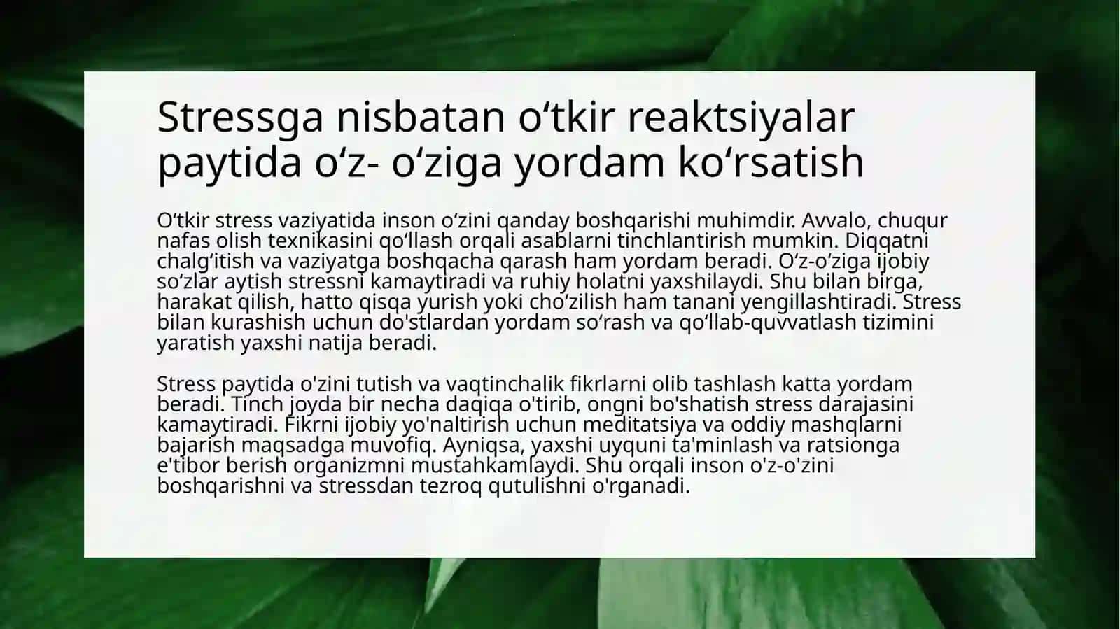 Stressning inson hayotiga tasiri 4