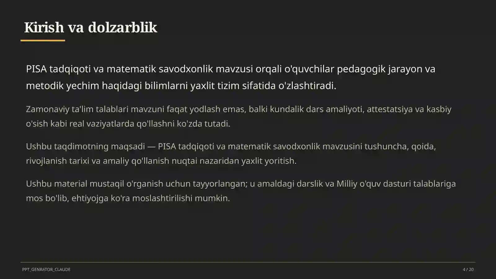 PISA tadqiqoti va matematik savodxonlik 4