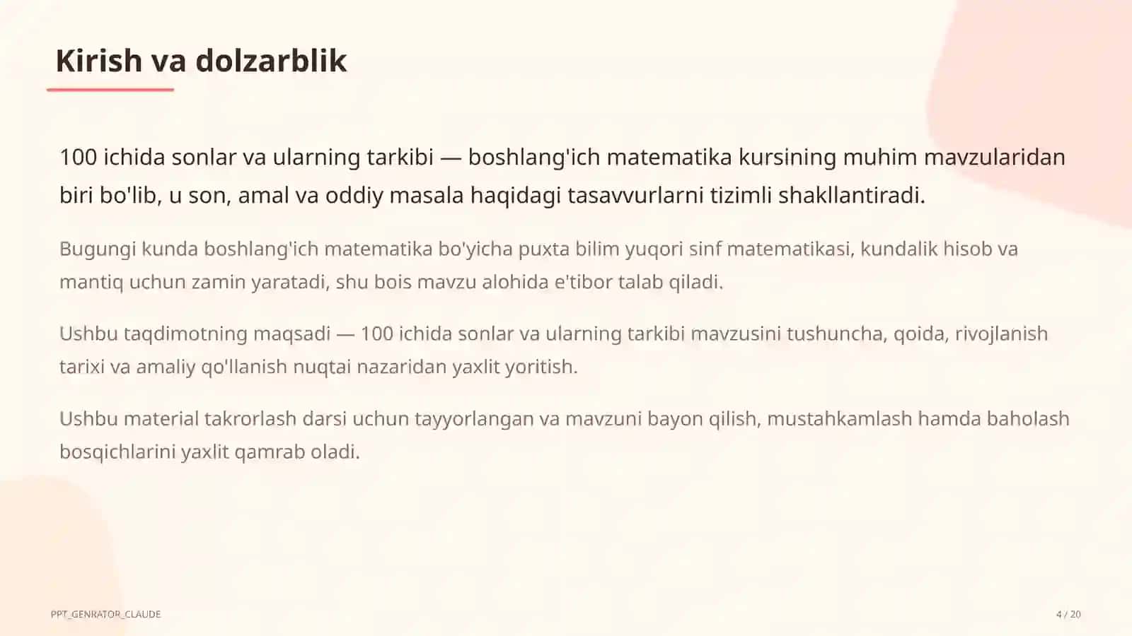100 ichida sonlar va ularning tarkibi (2-sinf) 4