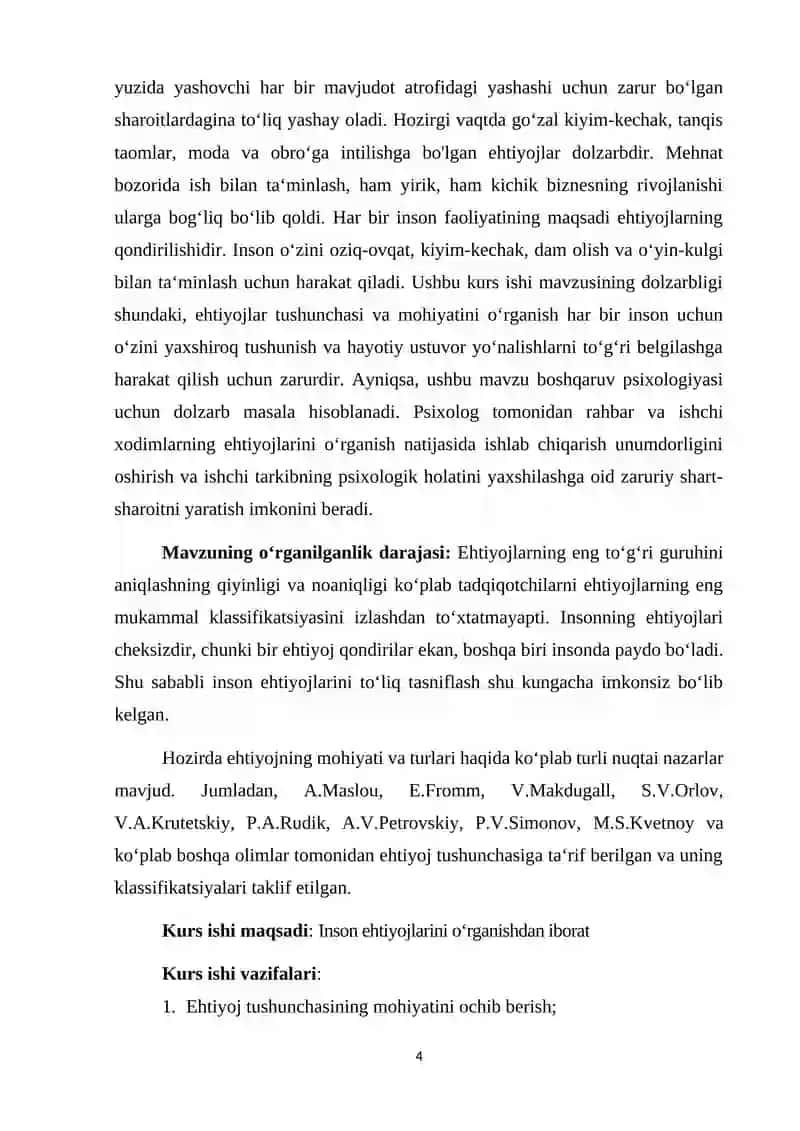 INSON EHTIYOJLARI 4