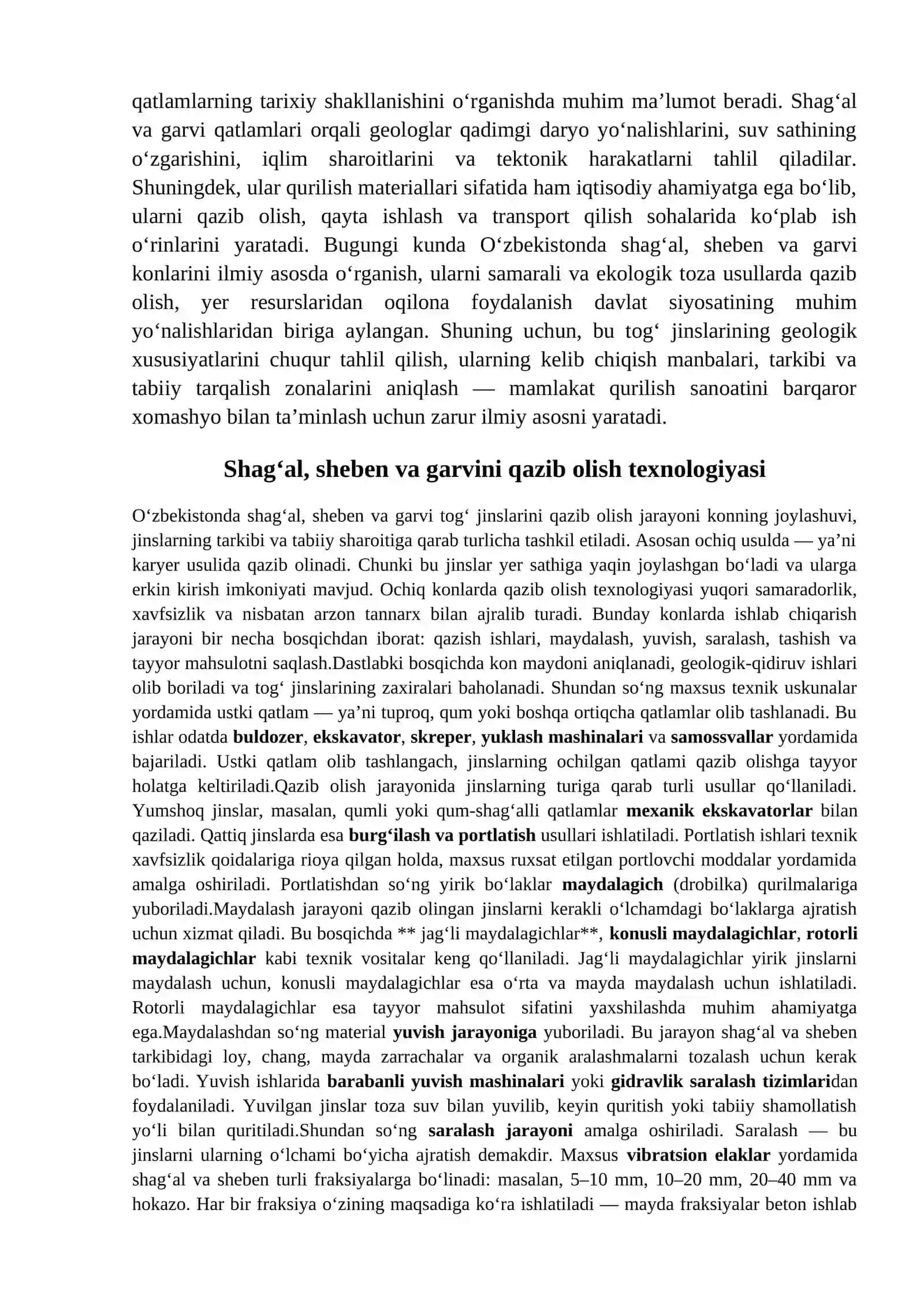 Shag'al,sheben va garviy tog' jinslarini qazib olish texnologiyasi 4