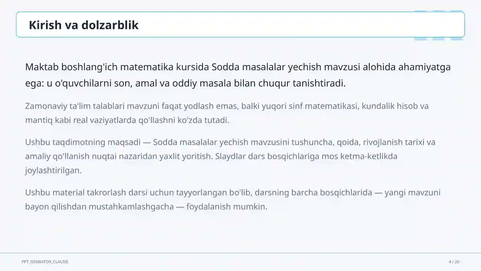 Sodda masalalar yechish (1-sinf) 4
