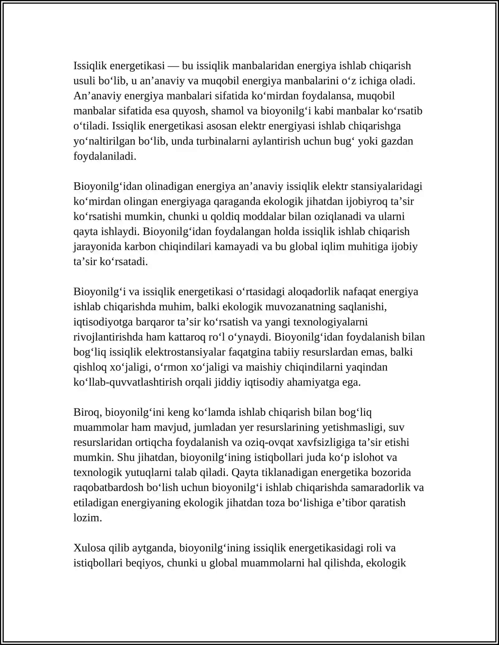 Bioyonilg‘ining issiqlik energetikasidagi rol va istiqbollari 4