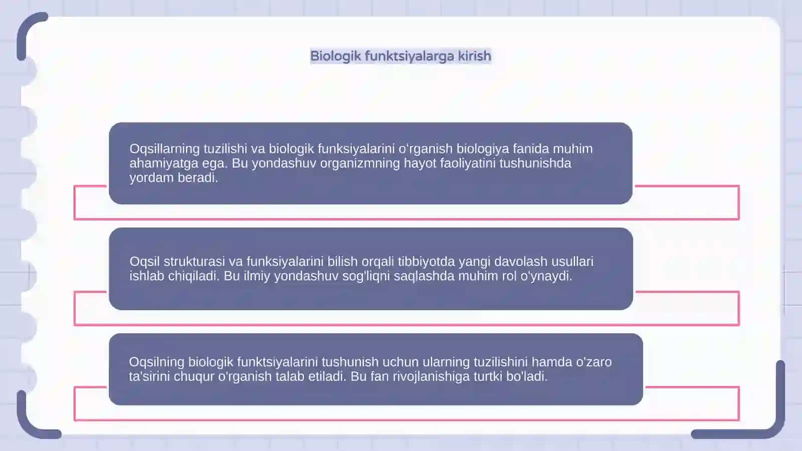 Oqsillarning tuzilishi va biologik funksiyalarining oʻrganishning ahamiyati 4