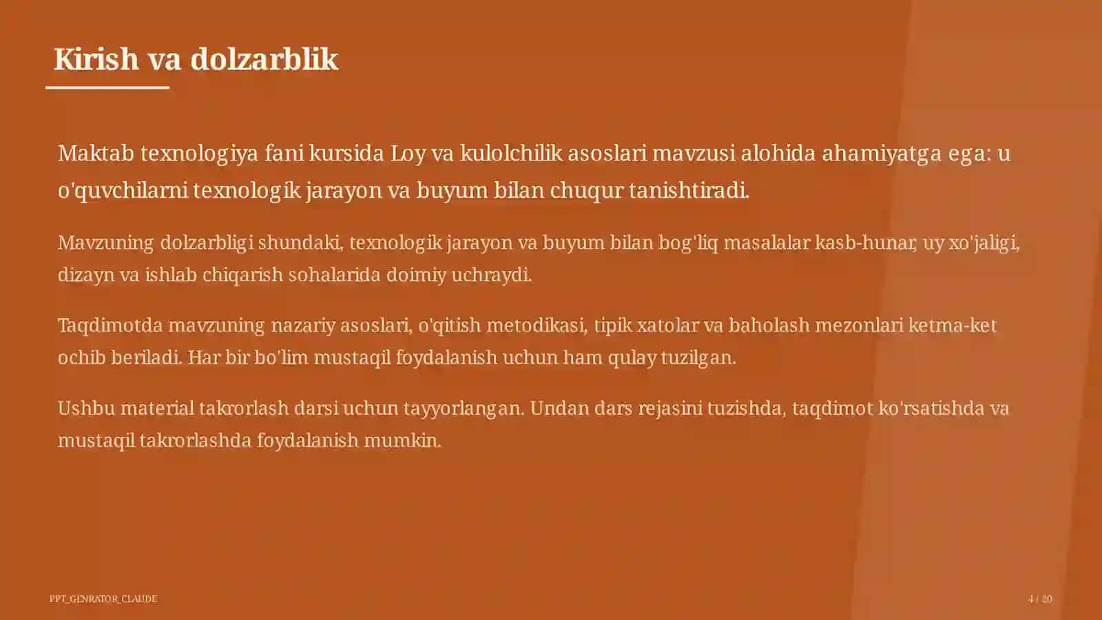 Loy va kulolchilik asoslari (4-sinf) 4