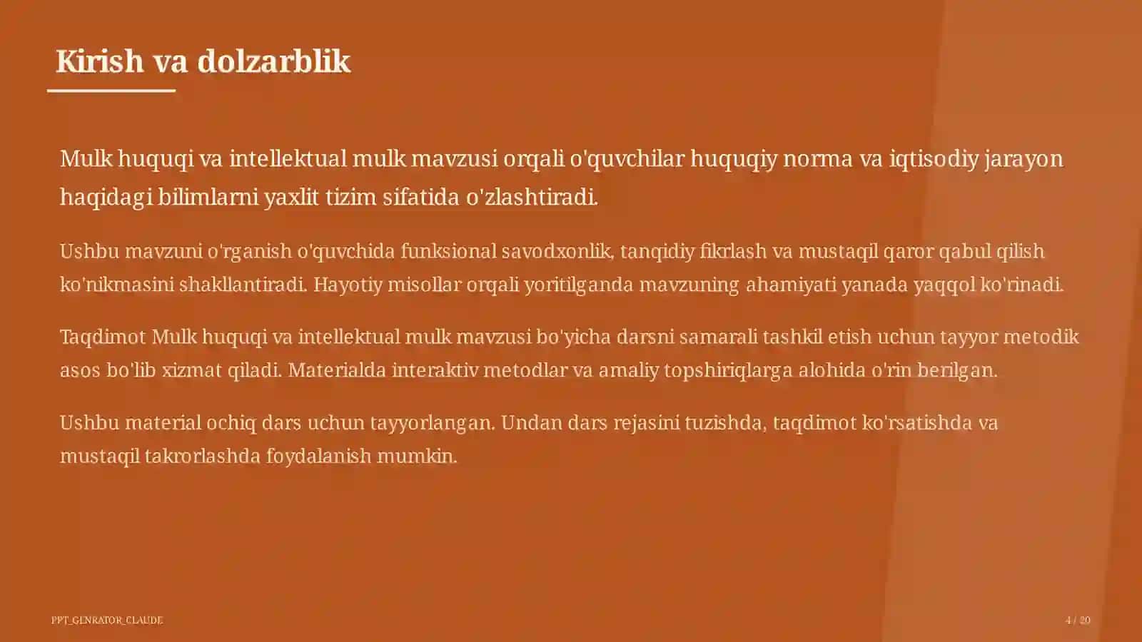 Mulk huquqi va intellektual mulk (11-sinf) 4