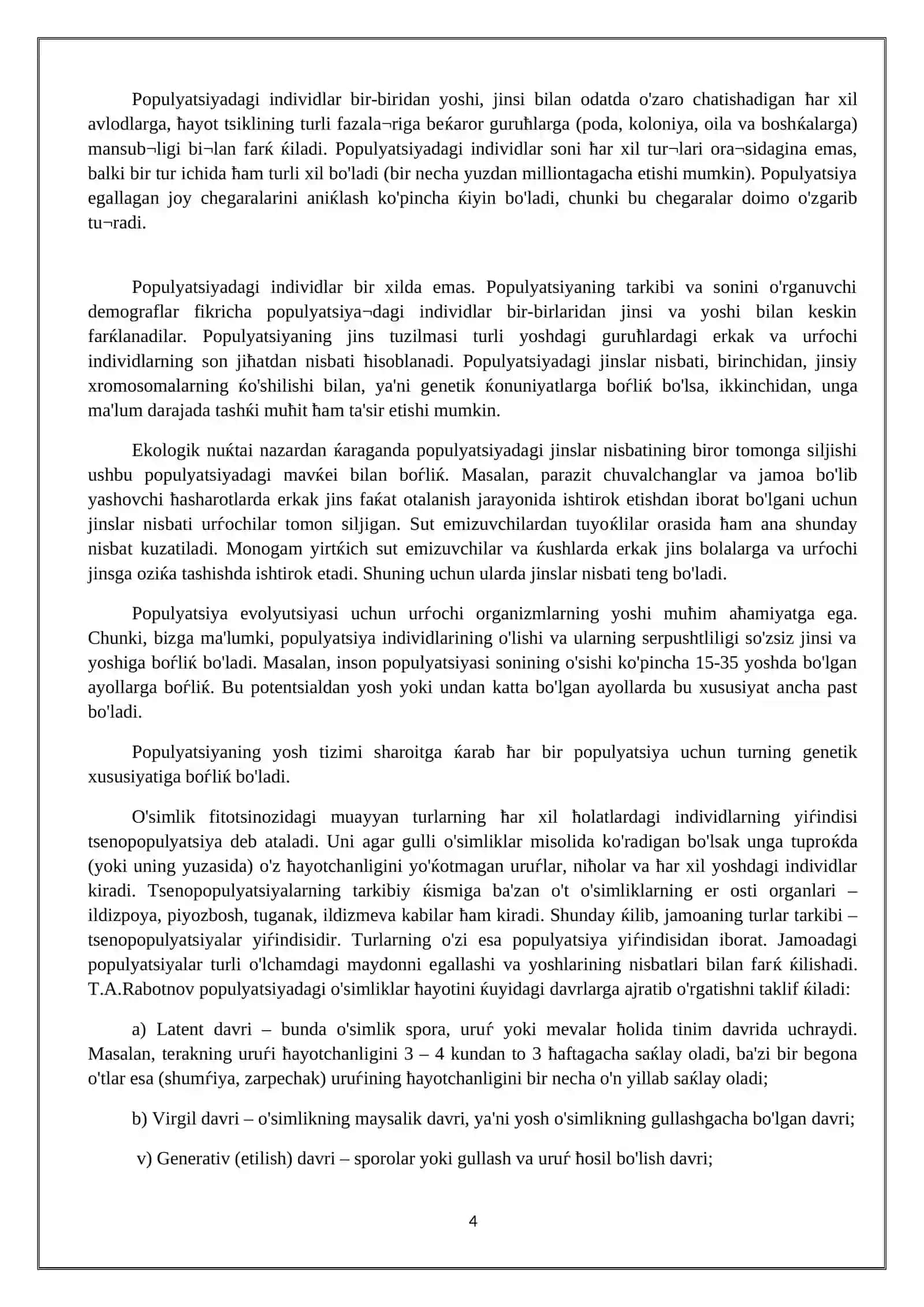 Populyatsiya to'g'risida ta'limot 4