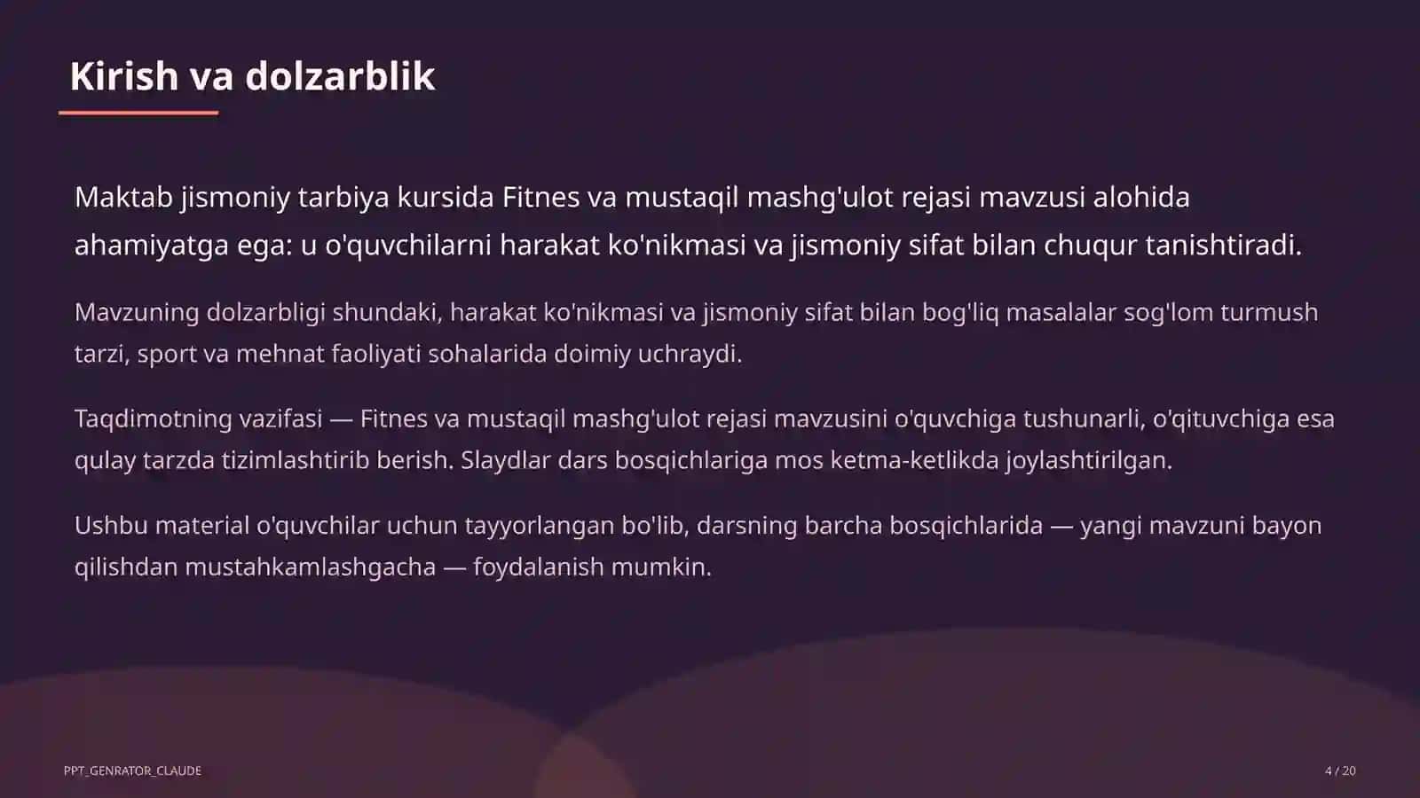 Fitnes va mustaqil mashg'ulot rejasi (11-sinf) 4