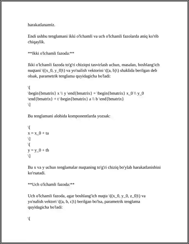 TOGRI CHIZIQ VA TEKSLIKLARGA OID MISOLLARNI VEKTORLAR ORQALI YECHISH 4