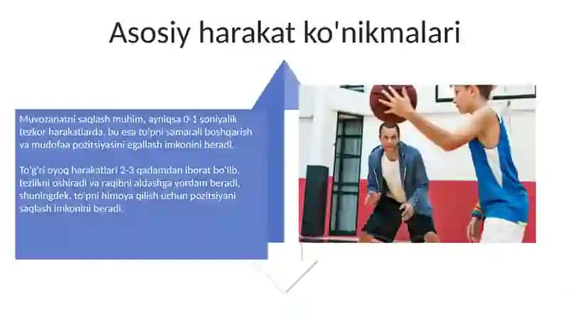 Basketbol oʻyinida harakatlanish texnikasini oʻrgatish 4