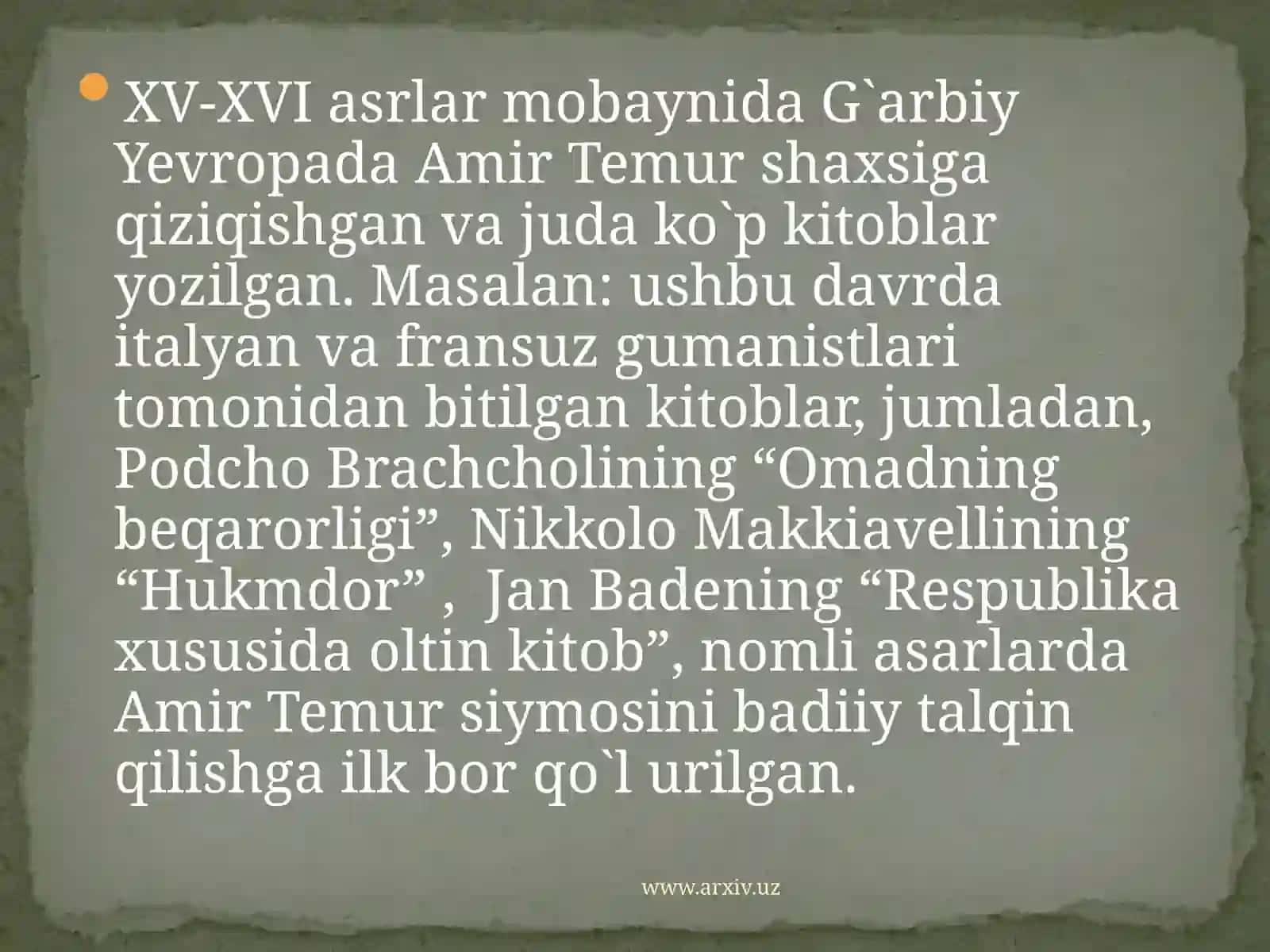 Amir Temur  G`arbni  larzaga  solgan  siymo 4