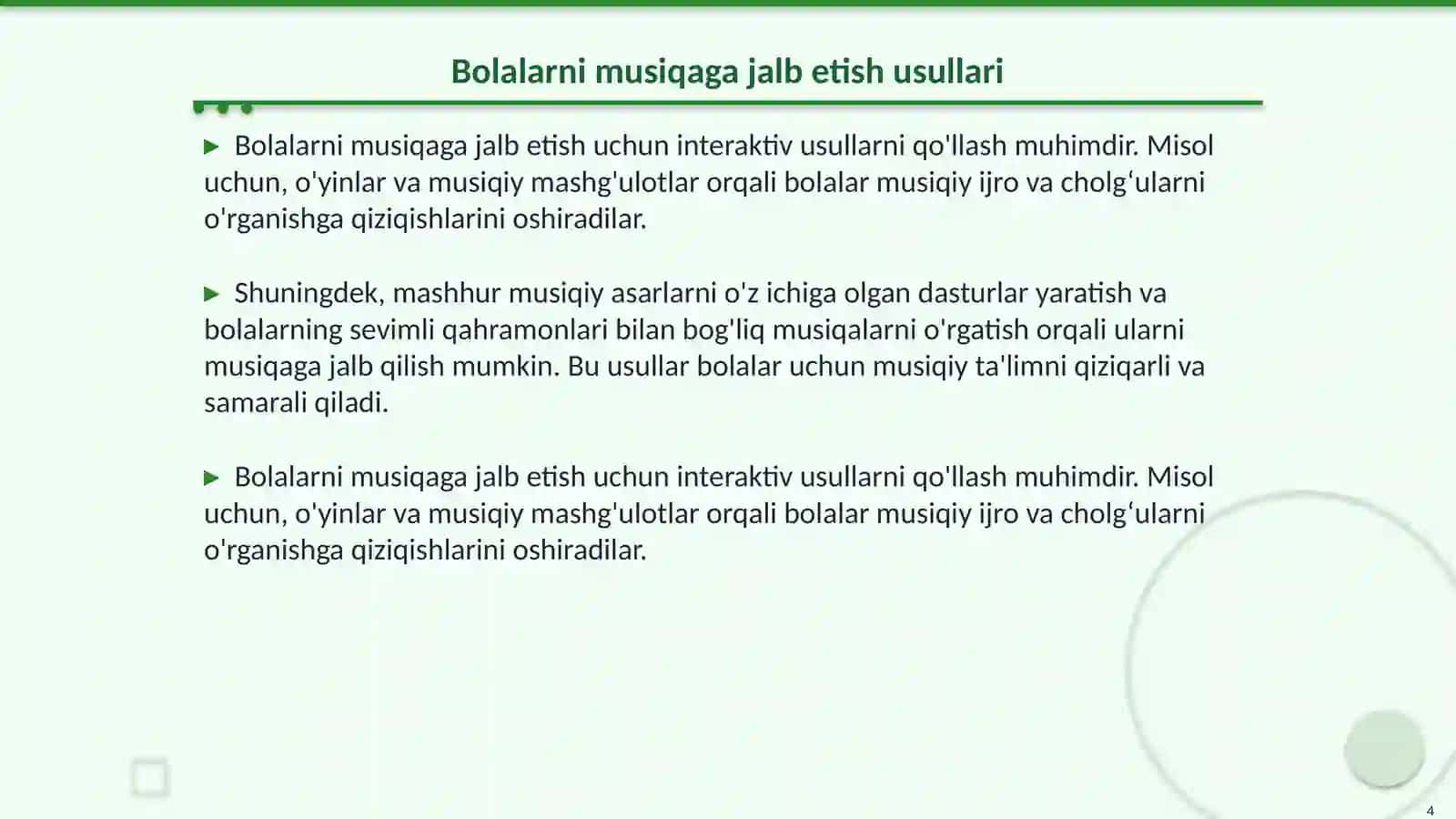 Bolalarni musiqiy cholg‘ularda ijroga o‘rgatish 4