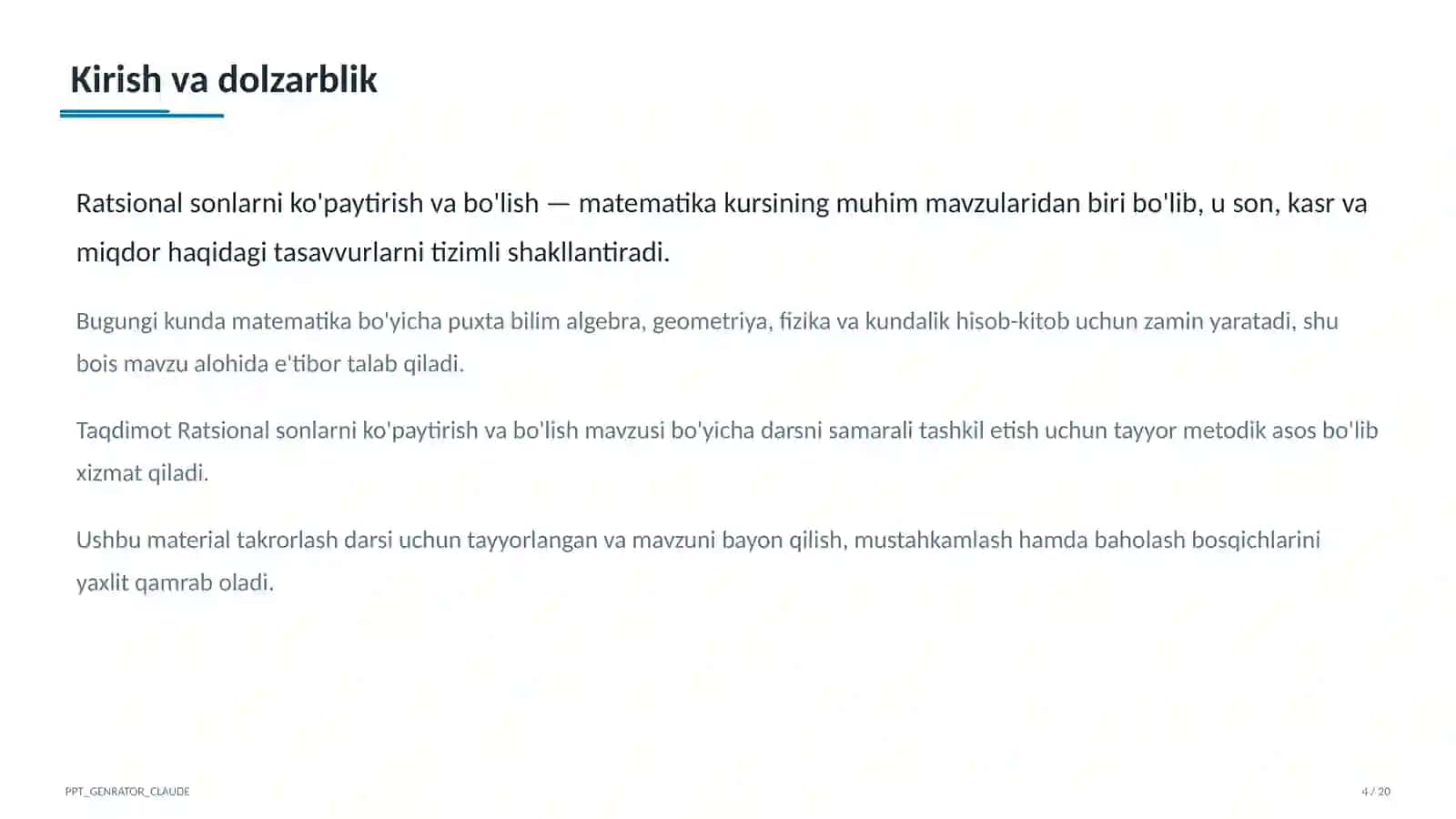 Ratsional sonlarni ko'paytirish va bo'lish (6-sinf) 4