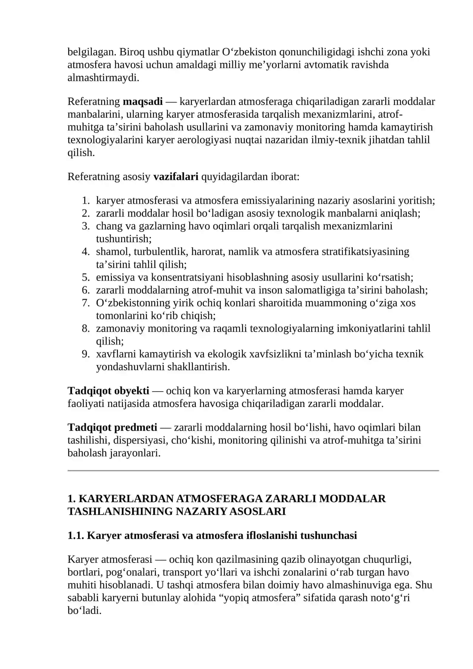 “Karyerlardan atmosferaga tashlanayotgan zararli moddalarning atrof-muhitga ta’sirini baholash” 4