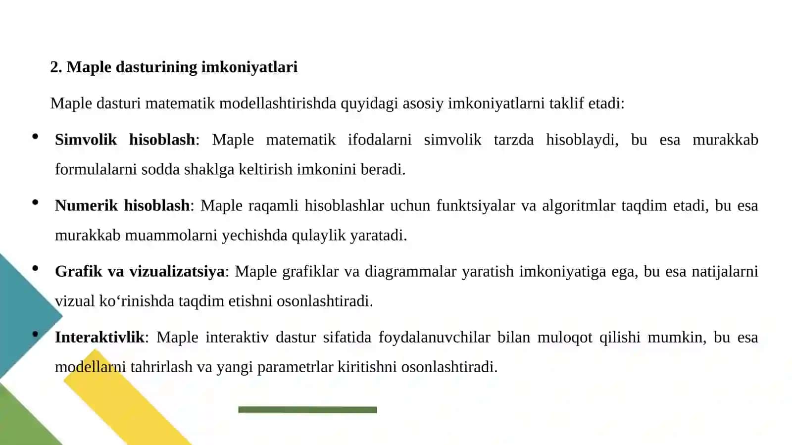 Matematik Modellashtirishda Maple 4